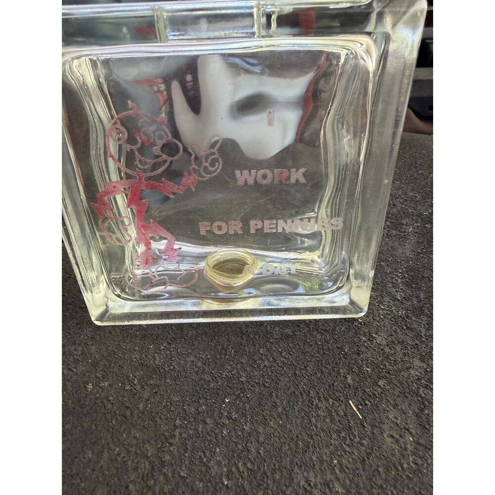 Reddy Kilowatt ETCHED GLASS BANK. A PLUS!*! 5 3/4" Square by 3" deep.